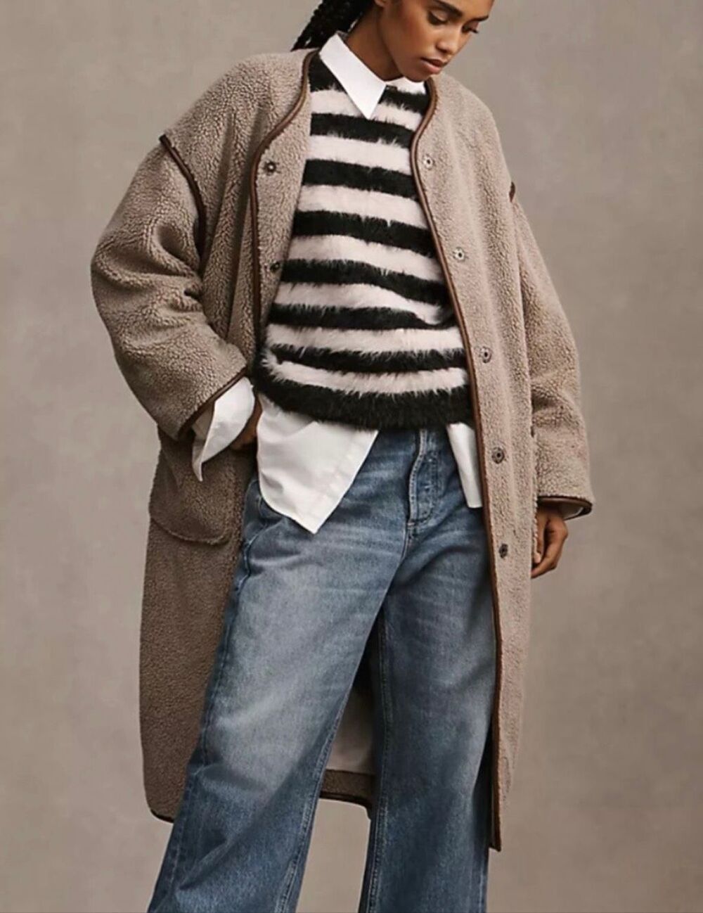Velvet by Graham & Spencer $378 Greenwich Faux Sherpa Long Coat Taupe Size S NWT - Picture 13 of 16